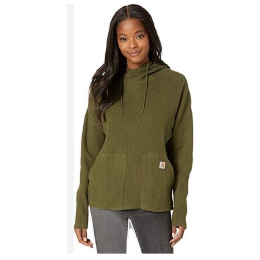 Carhartt Womenās Relaxed Fit Heavyweight Hoodedā Thermal Shirt Army Green Sz L